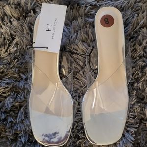 H by Halston clear plastic chunky heel Sandals